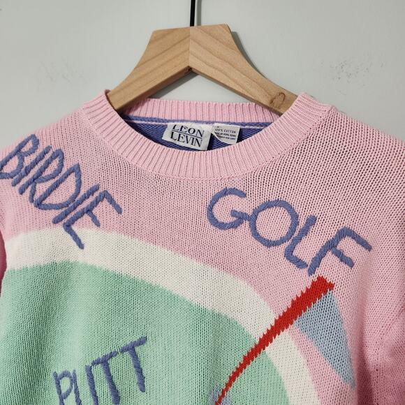 Vintage Leon Levine Pastel Golf Cotton Crewneck Sweater Birdie Swing Putt, S - Picture 2 of 7